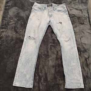 Salvage Distressed Light Blue Denim Men's Straight Jeans Regular Size 31